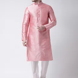 SG LEMAN Men Peach-Coloured Raw Silk Kurta with Pyjamas-image-38