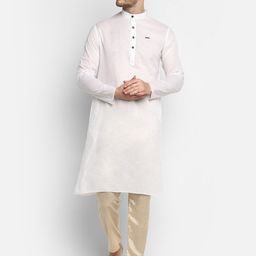 DEVOILER Men White Angrakha Kurta with Pyjamas-picture-44