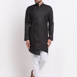 Benstoke Men Black Angrakha Kurta with Pyjamas-picture-4