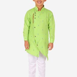 Pro-Ethic STYLE DEVELOPER Boys Green & White Angrakha Kurta with Pyjamas-picture-15