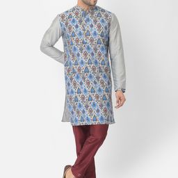 DEYANN Men Silver-Toned Embroidered Kurta with Pyjamas-picture-6