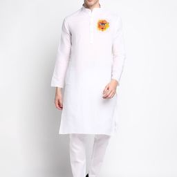 DEVOILER Men White Ethnic Motifs Printed Kurta with Pyjama Set-picture-46