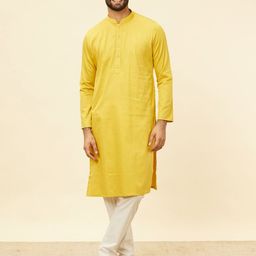 Manyavar Mandarin Collar Thread Work Pure Cotton Staright Kurta With Pyjamas-picture-7