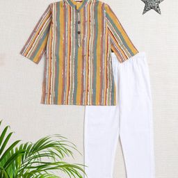 The Magic Wand Boys Striped Pure Cotton Straight Kurta with Pyjamas-picture-23