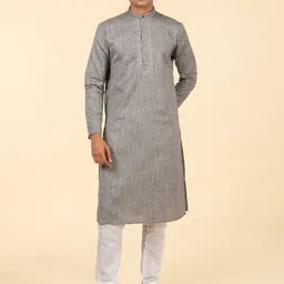 TATTVA Mandarin Collar Long Sleeve Straight Cotton Kurta Set-image-6
