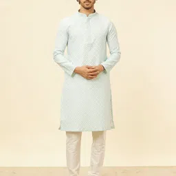 Manyavar Mandarin Collar Long Sleeves Straight Kurta with Pyjamas image 1