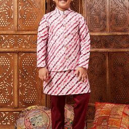 Stylo Bug Boys Leheriya Striped Mandarin Collar Kurta With Pyjamas And Nehru jacket-picture-48