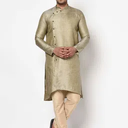TABARD Men Yellow & Blue Jacquard Printed Kurta with Churidar-image-49