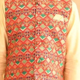 LilPicks Boys Band Collar Straight Kurta & Trousers With Nehru jacket image 3