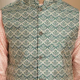 Anouk Pink Ethnic Motifs Woven Design Straight Kurta With Churidar & Nehru Jacket image 2