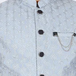 CAVIO Boys Blue Floral Embroidered Layered Kurta with Pyjamas image 2