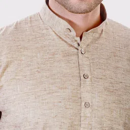 Maharaja Band Collar Pastel Linen Straight Kurta with Pyjamas image 2
