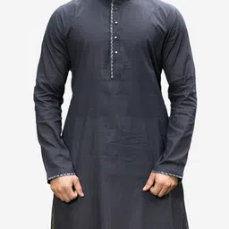 Manu Men Black & White Self-Striped Kurta with Pyjamas image 2