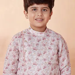 Manyavar Boys Off White Floral Printed Kurta with Pyjamas image 3