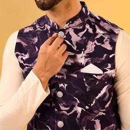 KISAH Mandarin Collar Straight Kurta with Churidar & Nehru Jacket image 2