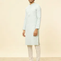 Manyavar Mandarin Collar Long Sleeves Straight Kurta with Pyjamas image 3