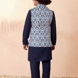 Manyavar Boys Blue Solid Kurta with Pyjamas And Nehru Jackect image 4