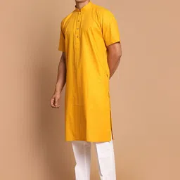 VASTRAMAY Men Mustard Yellow Kurta with Pyjamas image 3