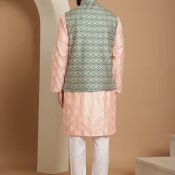 Anouk Pink Ethnic Motifs Woven Design Straight Kurta With Churidar & Nehru Jacket image 5