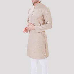 Maharaja Band Collar Pastel Linen Straight Kurta with Pyjamas image 5