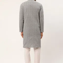 Jompers Men Grey Ethnic Motifs Embroidered Pure Cotton Kurta with Pyjamas image 5