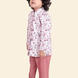 Ethniks Neu-Ron Boys Floral Printed Mandarin Collar Cotton Silk Kurta with Pyjamas image 5