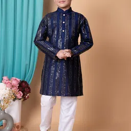 BAESD Boys Floral Embroidered Mandarin Collar Straight Kurta with Pyjamas-picture-34