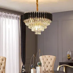 Modern 600mm Black and Gold Chandelier Light Fixture, 24 inch Chandelier Ceiling Lamp-image-60