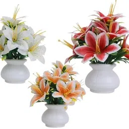 kanraj Artificial Flowers with Pot For Décor Home For Festival, Make Love Multicolor Lily Artificial Flower with Pot image 1