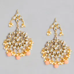 Peora Peach 18K Gold Plated Kundan Studded Handcrafted Enamelled Jewellery Set image 4