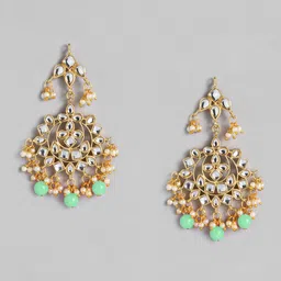 Peora Gold Plated Sea Green Kundan Studded Handcrafted Enamelled Jewellery Set image 3
