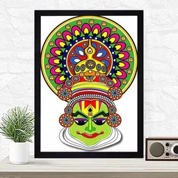 Gallery99 Green Kathakali Classical Dancing Face Texture Paper Framed Wall Art image 1