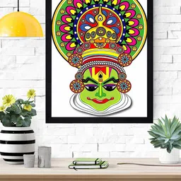 Gallery99 Green Kathakali Classical Dancing Face Texture Paper Framed Wall Art image 2