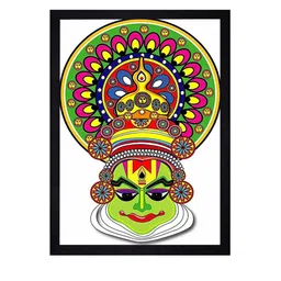 Gallery99 Green Kathakali Classical Dancing Face Texture Paper Framed Wall Art image 3
