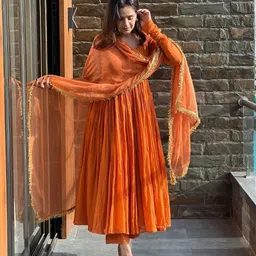 anni designer Solid Kurta, Palazzo & Dupatta Set image 2