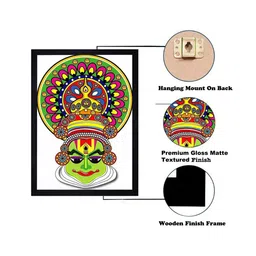 Gallery99 Green Kathakali Classical Dancing Face Texture Paper Framed Wall Art image 4