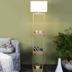 sapphire Amalia White Iron Shade Shelf Floor Lamp With Wood Base image 1
