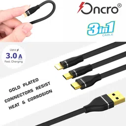 ONCRO Power Sharing Cable 1.2 m 3 amp 3 in 1 Cable Nylon Braided Fast/Rapid/Super Charging Cable for Micro USB, & Type C Devices. 3.3 ft Compatible with Maximum Devices Power Sharing Cable ( No Data transfer) image 2