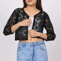 rravayki Women Denim 3/4th Sleeve Black Shrug-picture-21