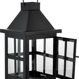 houzzplus Decorative Iron Lantern , Candle Stand For Home & Decor , T-light Stand Small Black Iron Table Lantern image 4