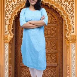 pickcell Women Embroidered Cotton Blend Straight Kurta image 2