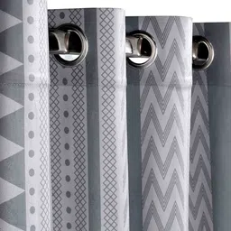 saral home Beige Polyester Geometric 9 ft Light Filtering Eyelet Door Curtain image 5