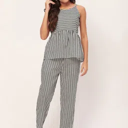 Moomaya Striped Pure Cotton Night Suit-image-18