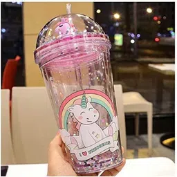 absolute evolution Unicorn Transparent Sipper/Water Bottle/Mason Jar/Tumbler with Straw for Kids Plastic Tumbler image 2