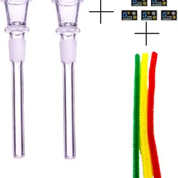 badabong Pack of Glass Shooter Pipe (14.5 mm, 2 pcs), screens (5 packs) and pipe cleaners Glass Inside Fitting Hookah Mouth Tip-picture-15
