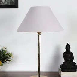 Devansh Grey & Gold-Toned Metal Table Lamp With Cotton Shade-image-99