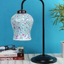 Devansh Blue & Black Mosaic Glass Iron Table Lamp-picture-18