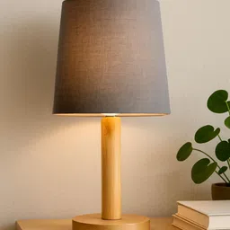 Modern Pinewood Table Lamp, Grey Fabric Shade for Bedroom & Living Room Table Lamp-image-3