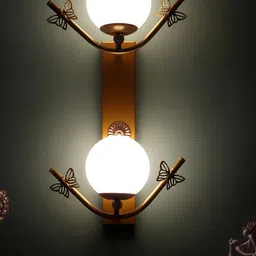 MFD HOME FURNISHING Golden & White Spherical Glass Wall Lamp image 3