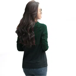 base 41 Women Colorblock Hooded Neck Cotton Blend Dark Green, Black T-Shirt image 2